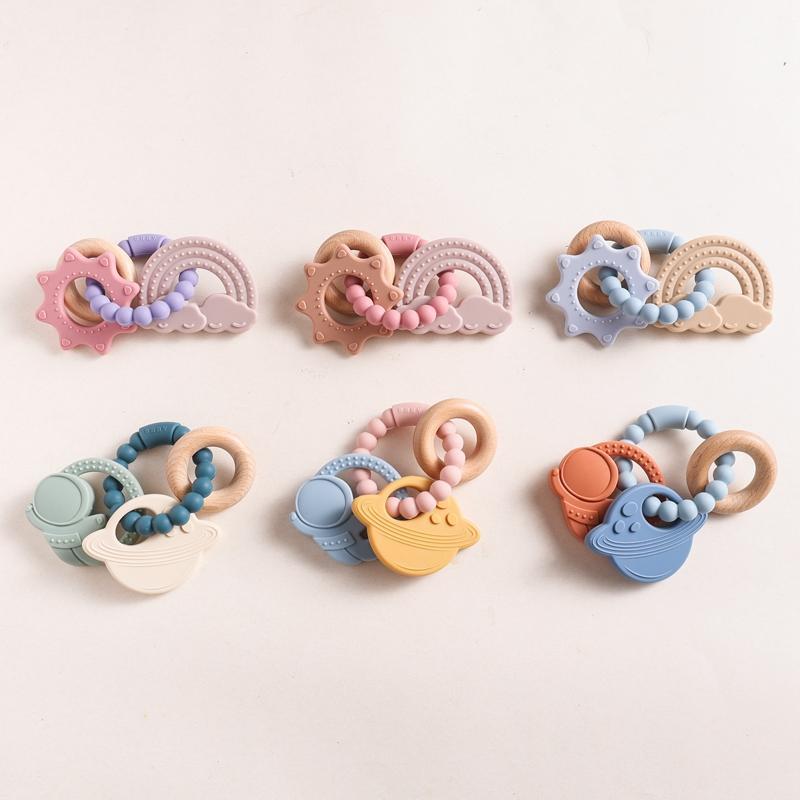 1Pc Silicone Teetherfood Grade Baby 0-12 Toystoddlersteething Ring Sensory Toyssilicone Planet Teether Bracelet Accessories