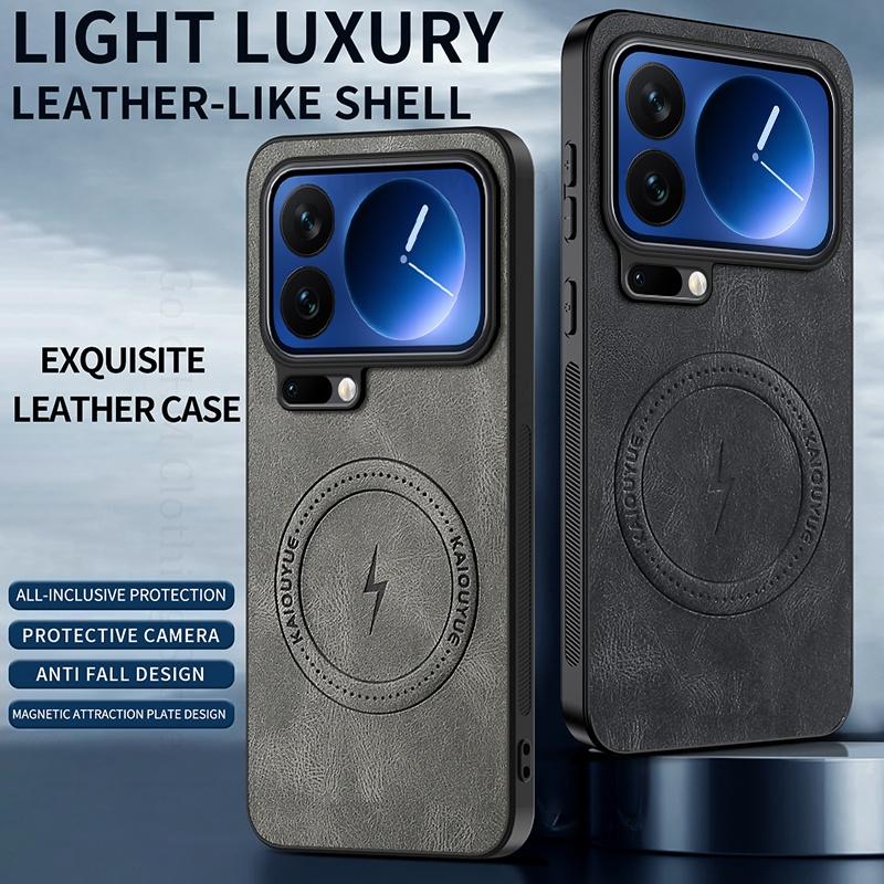 PU Leather Soft Bumper Shockproof Case For Xiaomi 17 Pro Max Magnetic Magsafing Phone Cover For Xiaomi 14T Pro mi 17 Pro Fundas