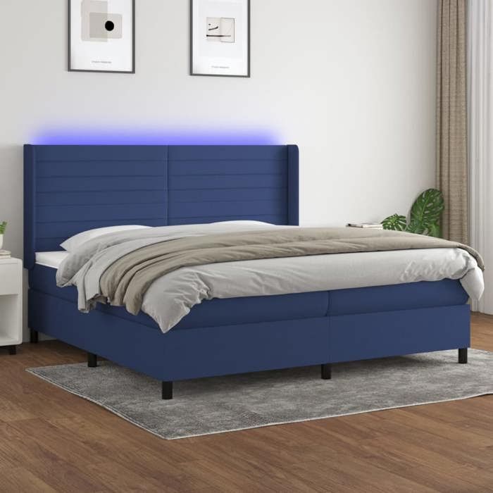 VidaXL Slat Bed Base with Mattress and LEDs, Upholstered Bed with Headboard, Double Bed, Adult Bedroom Bed, 3138427