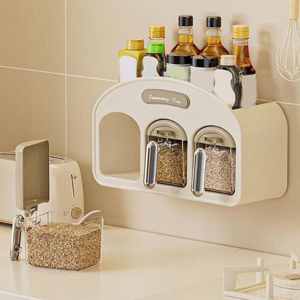 Plastic Wall Mounted Seasoning Box Sealed Spice Storage Rack Condiment Storage Box for Home