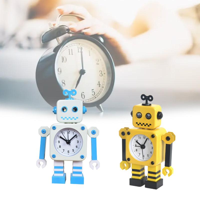 Alarm Cartoon Robot Clock Metal Casing Analog Hands Childrens Room Space Living