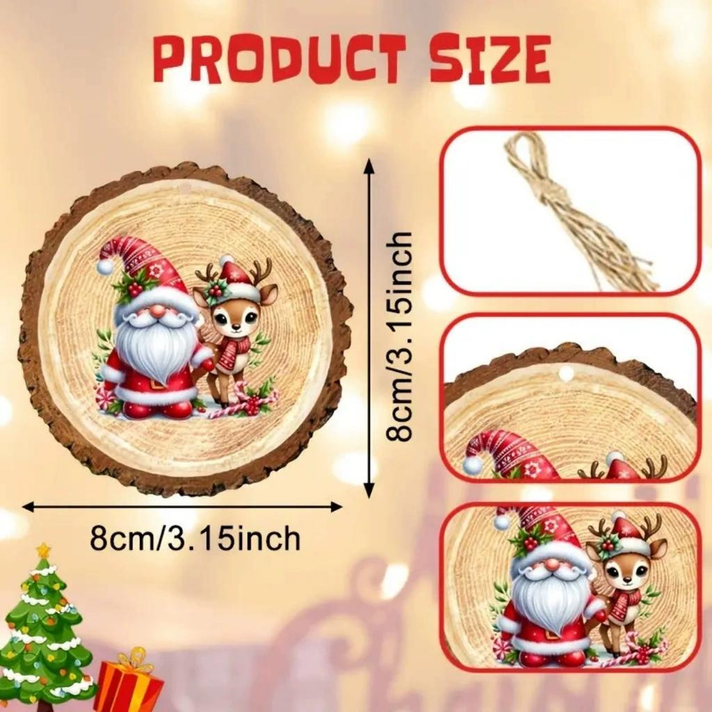 Round Wooden Ornaments Natural Gnome Christmas Ornaments Christmas Tree Ornaments Round Holiday Hanging Decor For Valentines Day