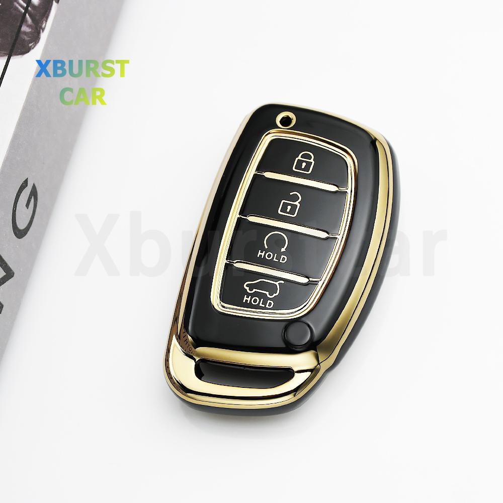 SKCW6 Gold Edge TPU Keyless Shell Fob Car Key Case Cover For Hyundai Elantra Creta Ix35 Ix45 I10 I30 I40 Tucson Santa Fe Rena Sonata