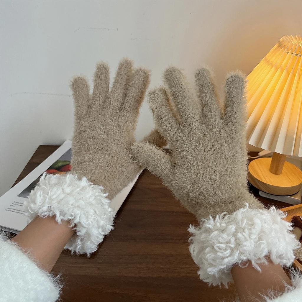 Thickened Knitted Winter Gloves Women's Touchscreen Compatible Fingerless Protector Warm Fleece Lined RChristmas Halloween Glove