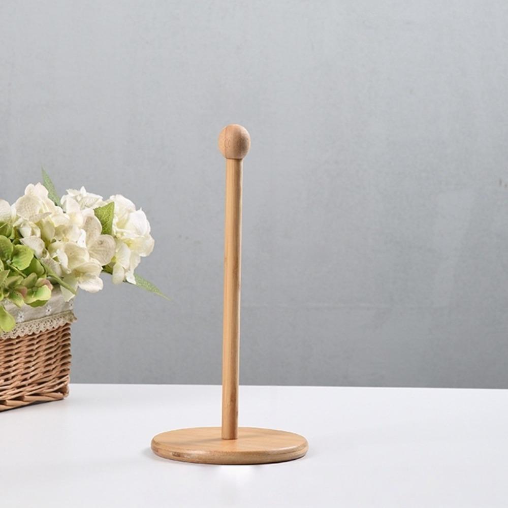Bamboo Paper Towel Holder Minimalist Style Round Shape Paper Dispenser Holder Function Multi-Purpose Towel Storage Rack Home Use