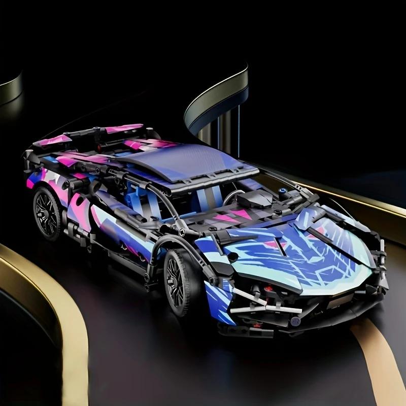 Non-Toxic 1690 Colorful Cyber Sports Car Building Block Set / Fashionable Design Eye-Catching Door Title/Difficulty Diy Car Model Display/