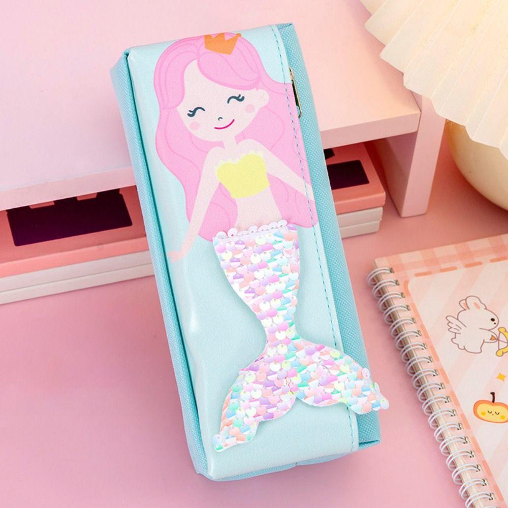 Mermaid 3D Fish Tail Pencil Case Double-layer Stationery Storage Box School Office