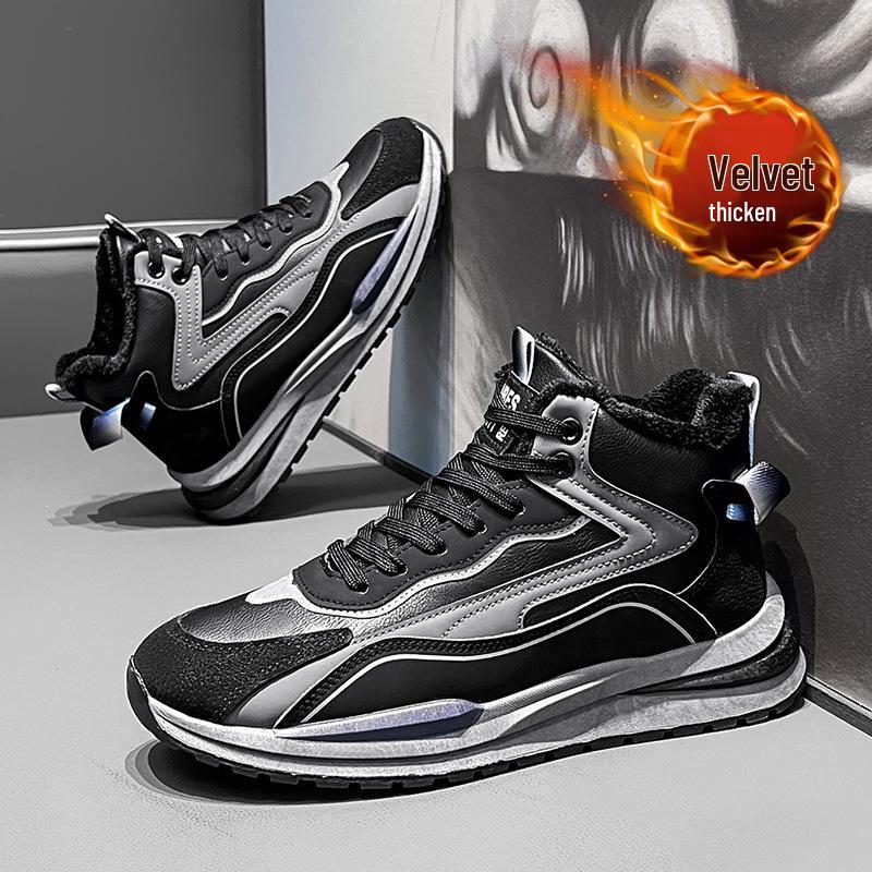 Men's 2025 High-Top Sneakers: Winter Warm, Velvet-Lined, Sports Casual Shoes for Teens and Dads.