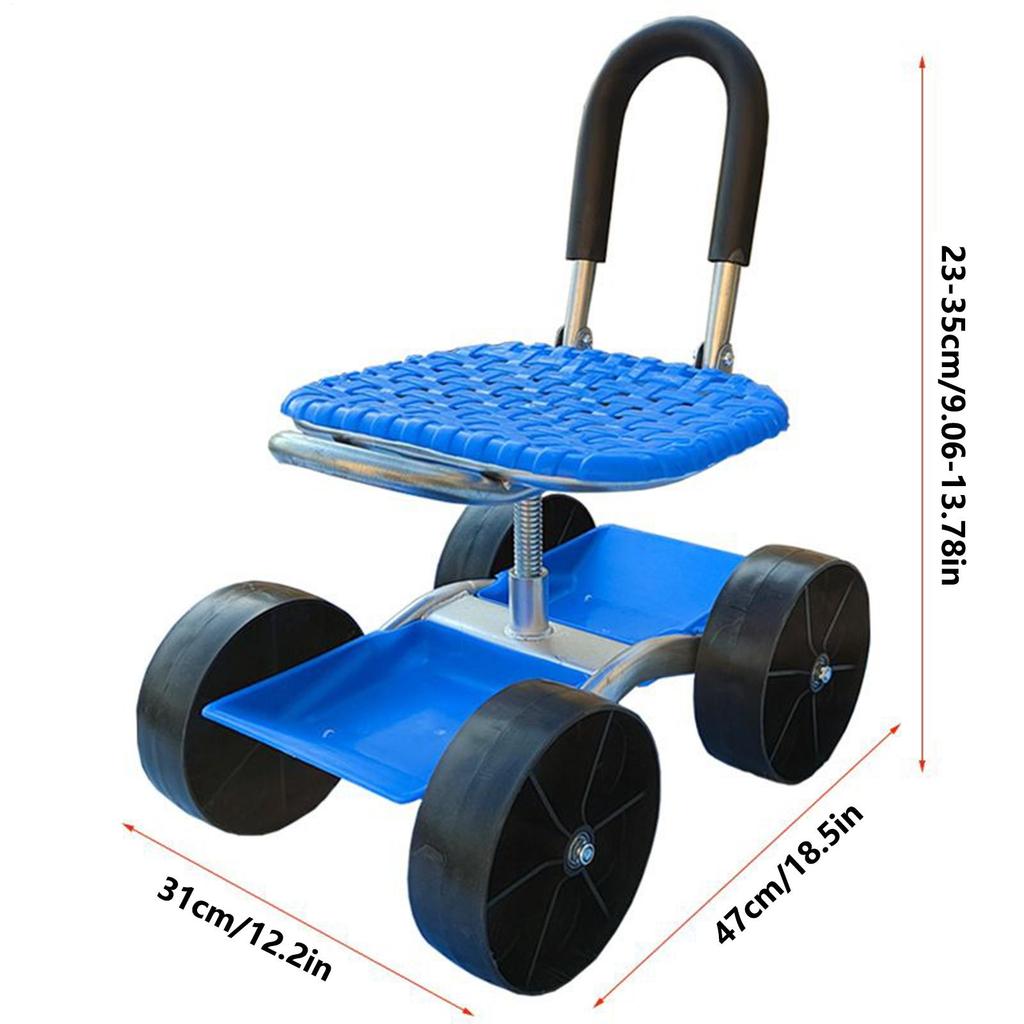 Rolling Garden Seat Adjustable Garden Cart with Wheels for Planting 360 Degree Swivel Gardening Chair Tool Tray for Outdoor