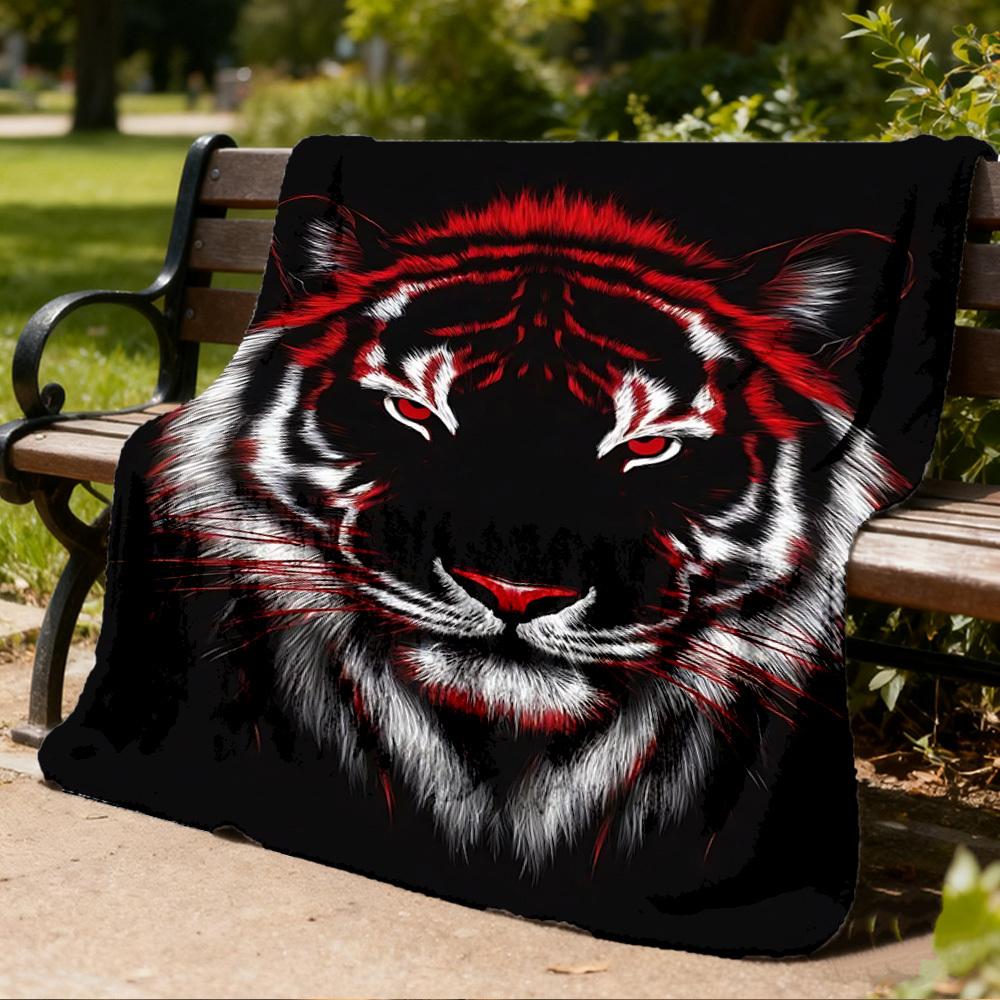 1pc Tiger Face Outdoor Flannel Blanket, Cozy & Warm Soft Te Playful Design, Napping Camping,