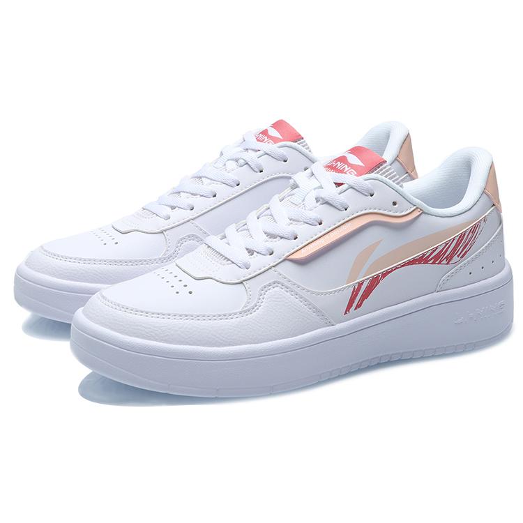 New LiNing Slip Resistant Breathable Lightweight Balance Wear Resistant Low Top Skateboard Shoes Women's White Apricot Red AGCR198-2