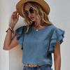 Moda Casual Cuello Redondo Tops de Verano para Mujer Camisas Sueltas Blusa Vintage de Encaje con Borlas y Mangas Volantes Camisa Lisa Elegante de Corte Ajustado para Mujer Nuevo 26424
