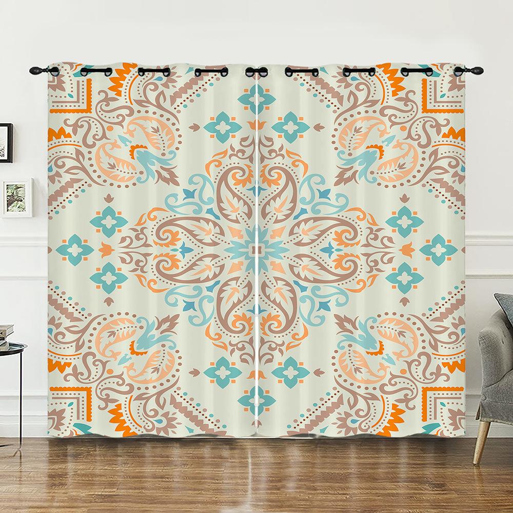 Curtains Court Pattern Retro Flower Curtain Digital Printing Blackout Curtain No Punching