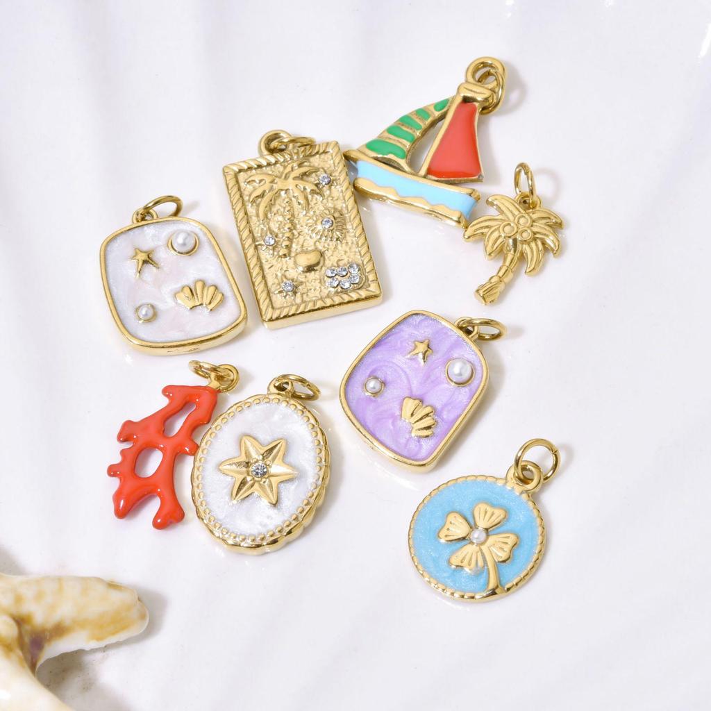 18K Gold Plated Stainless Steel Beach Pendant Charm for DIY Necklace & Bracelet Jewelry