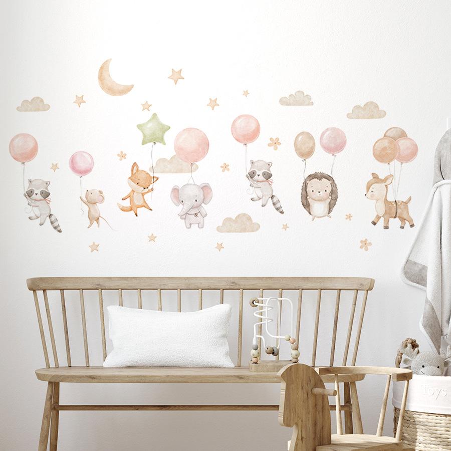 Cartoon Animal Balloon Wall Stickers for Children's Room Kids Room Wallpaper Bedroom Nursery Baby Room Decoration Decal Murals