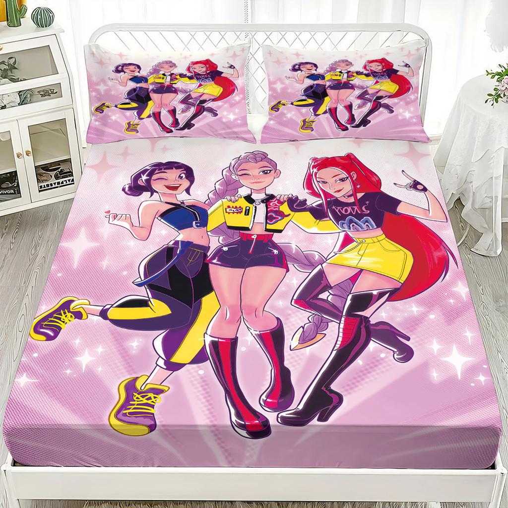 K-Pop D-Demon Hunters Fitted Sheet from for Home Decor, Customized DIY Bed Cover Deep Pocket with 2Pillowcases
