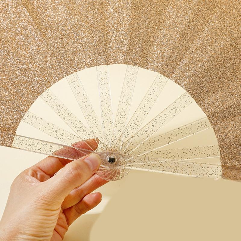 Funkelnder faltbarer Kunststoff-Dekorationsfächer für Darsteller, kompaktes Reise-Handventilator für kulturelle Veranstaltungen und Tanzroutinen