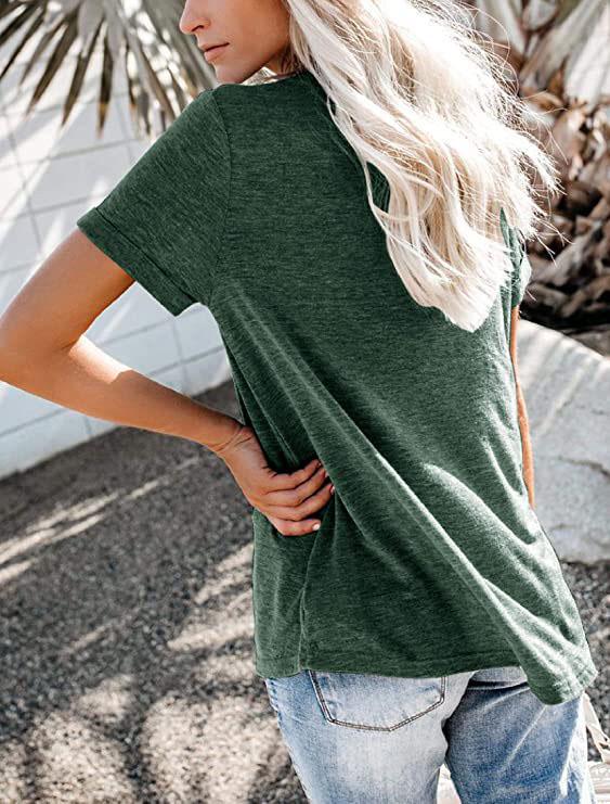 T-shirt da Donna Europea e Americana 2021 Scollo a V Manica Corta Tasca Ampia per Primavera ed Estate