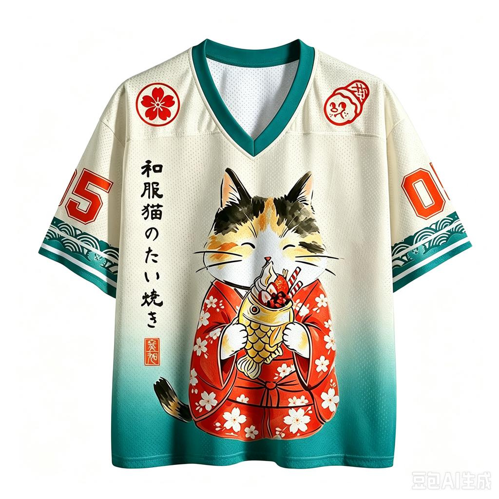 Japanese Cute Kimono Cat "Sun Egg"3D Print Sport Quickdry Breatha Men V-neck Plus-size Tshirt Outdoor Street Fashion Casual  Top