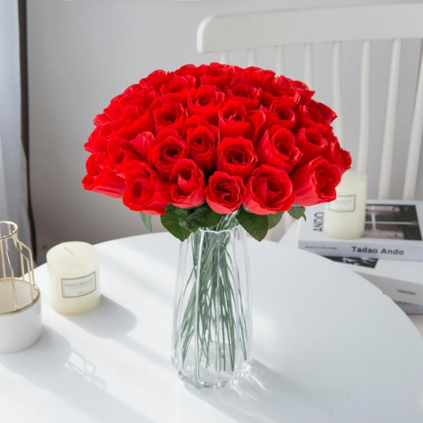 10/30Pcs Red Silk Roses Bouquet Vases Home Decortiong Garden Wedding Decorative Wreaths Fake Plant Wholesale Artificial Flowers