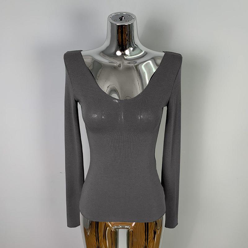 Korean Dongdaemun Slim-Fit Sexy Long Sleeve T-shirt with Large Neckline