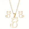 Cute Golden Cat Jewelry Set Necklace, Men's Collar Fashion Hollow Cat Earrings Necklace Claw Jewelry