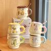 Cute Ceramic Mug Couple Cartoon Drinking Water Cup with Lid Spoon Office Coffee Cup Birthday Gift