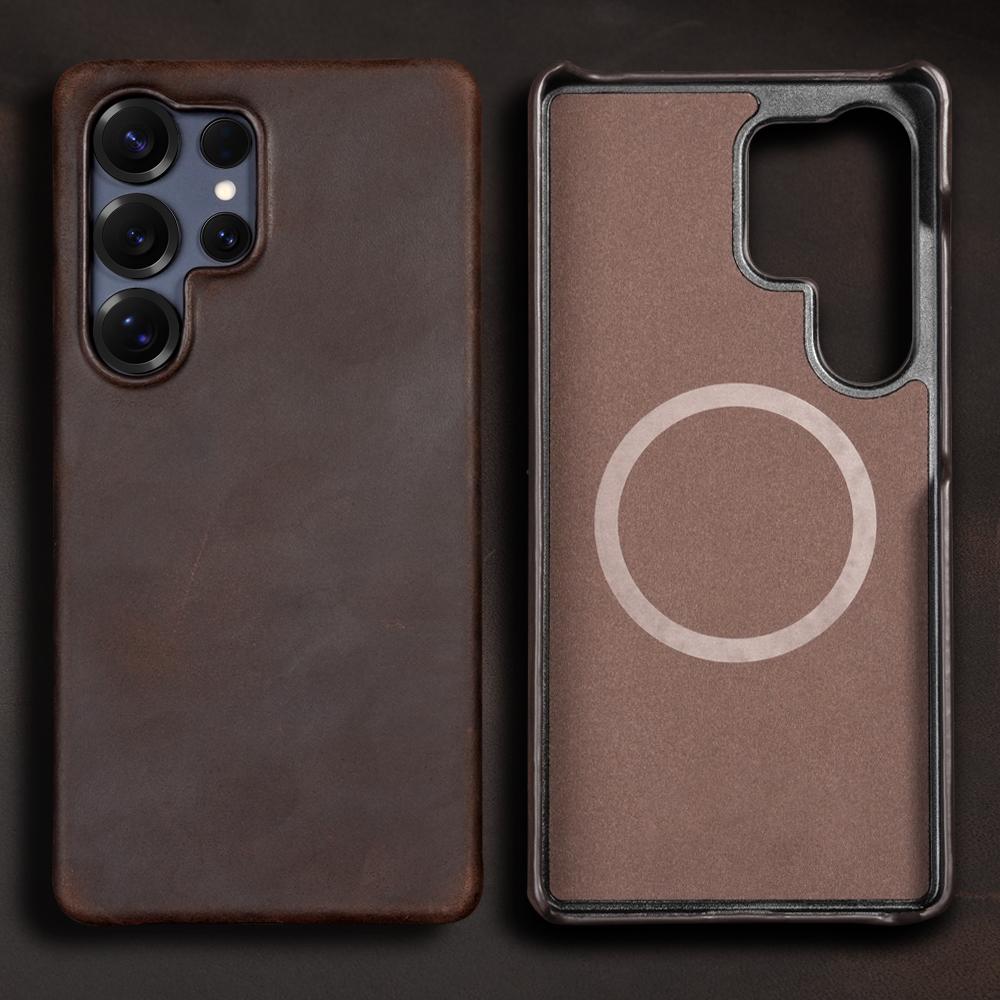 Retro for Magsafe Case for Samsung Galaxy S24 S25 Ultra Plus S25Ultra  Genuine PULL-UP Leather Magnetic Phone Back Cover