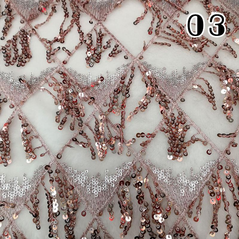 African Lace Fabric 2025 Sequins Embroidered Lace Fabric Diamond Fringe Wedding Dress Clothing Sewing Gauze Fabric 1Yard*1.5M