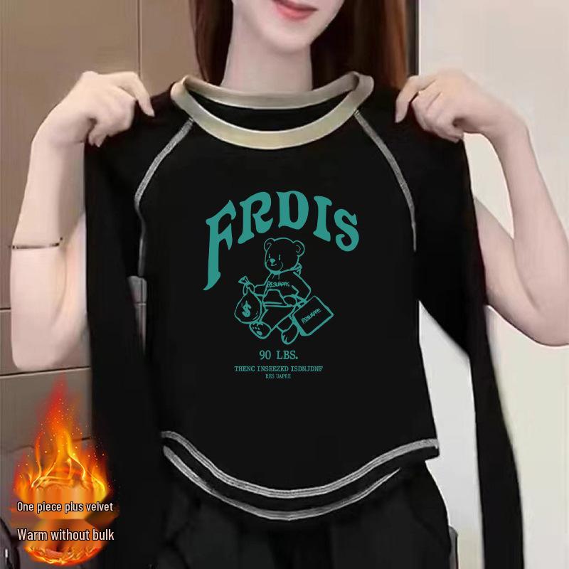 

Double-Sided German Velvet Long-Sleeve Women s T-Shirt - 2024 Autumn/Winter Chic Layering Top M (100-115 jin)