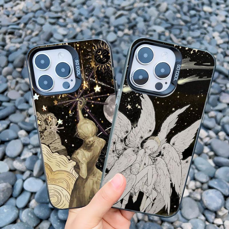 Classical Art Angel Phone Case For iPhone 13 Mini 12 11 Pro Max 15 14 Plus Pro Max Retro Star Map Shockproof Laser Back Covers