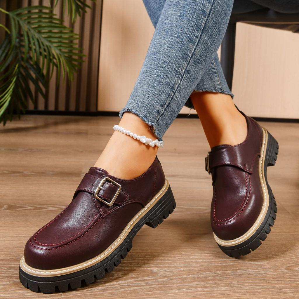 Duży Rozmiar Jesienne Damskie Mokasyny na Grubej Podeszwie Styl Brytyjski Gruba Podeszwa Odporne na Ścieranie Codzienne Skórzane Buty Zapatos De Mujer