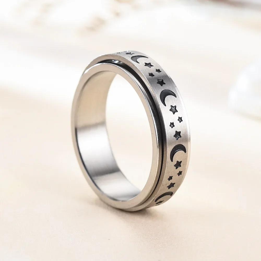 Rings Mens Ring Rotating Stainless Steel Star Moon Knuckle Rock Band Accessories HipHop Party Wedding Gift Creative