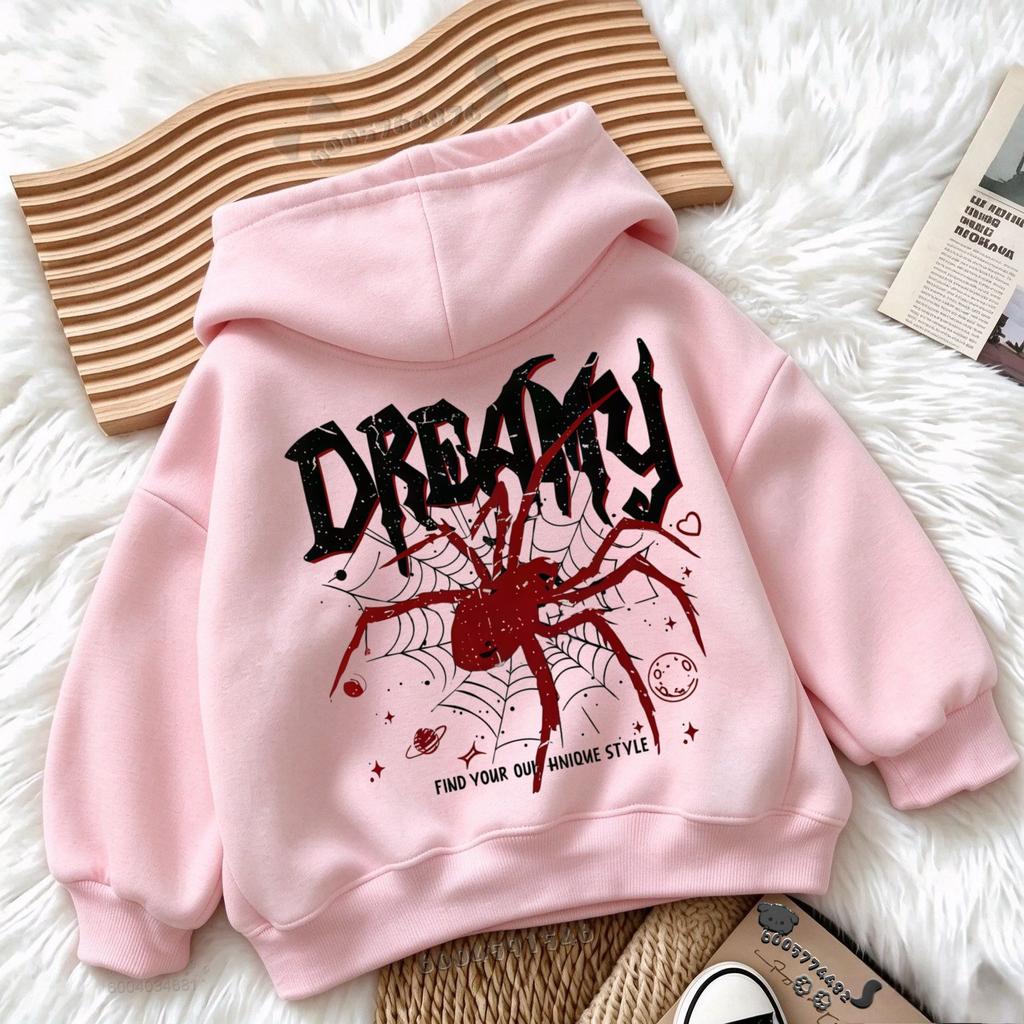 Latest autumn and winter collection Style Kids Fleece Hoodie Spider Back Print Warm Breathable Loose Sweatshirt