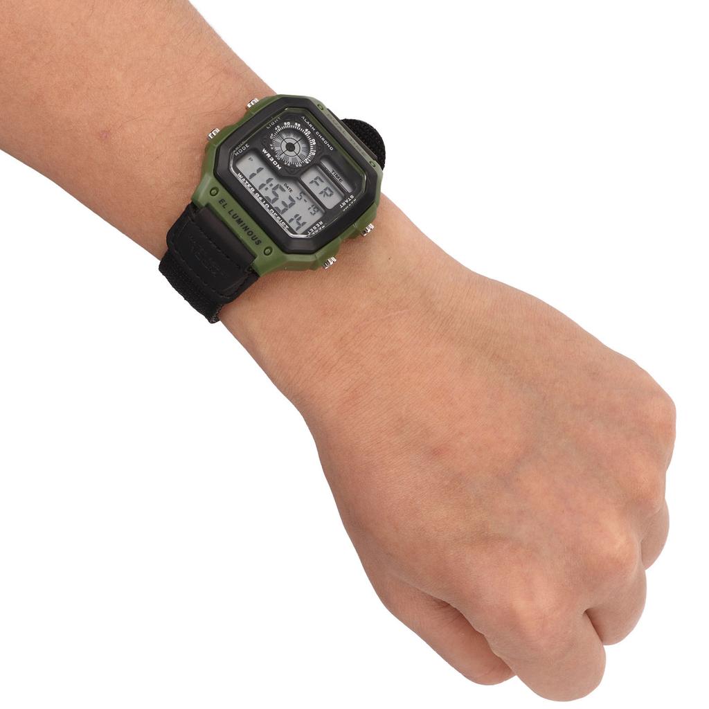 Digital Sport Watch Canvas Strap Luminous Waterproof Retro Sport Watch for Outdoor Sports Green