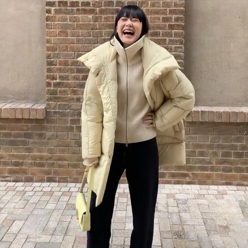 High-end Light Luxury White Duck Down Jacket Medium and Long Lapel Winter Design Thickened Puff Jacket