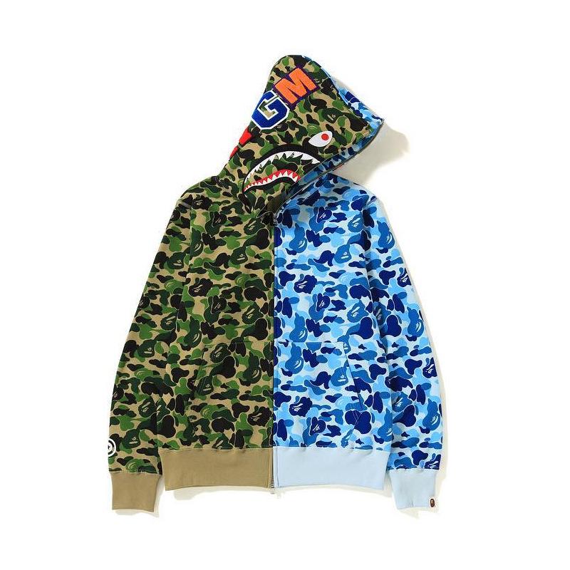Hanorac cu fermoar și patch-uri tip rechin camuflaj, cu căptușeală de catifea - Stil trendy pentru cupluri