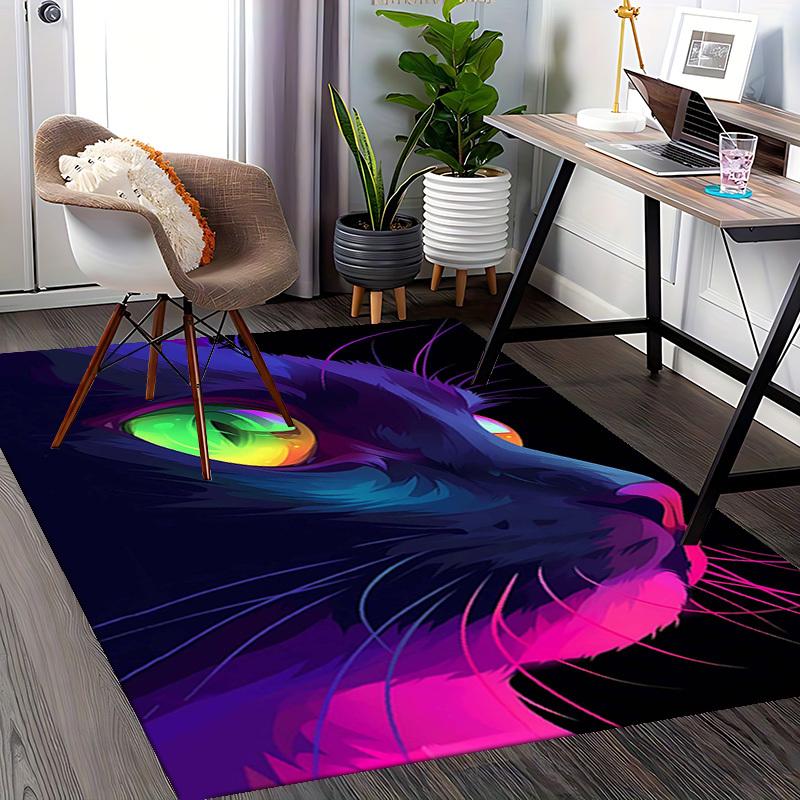 1pc Neon Cat Office Chair Mat - Festival Gift, Non-Slip Carpet for Home and Office Decor, Suitable for Gaming Room, Living Room, Bedroom, Seasonal Uni