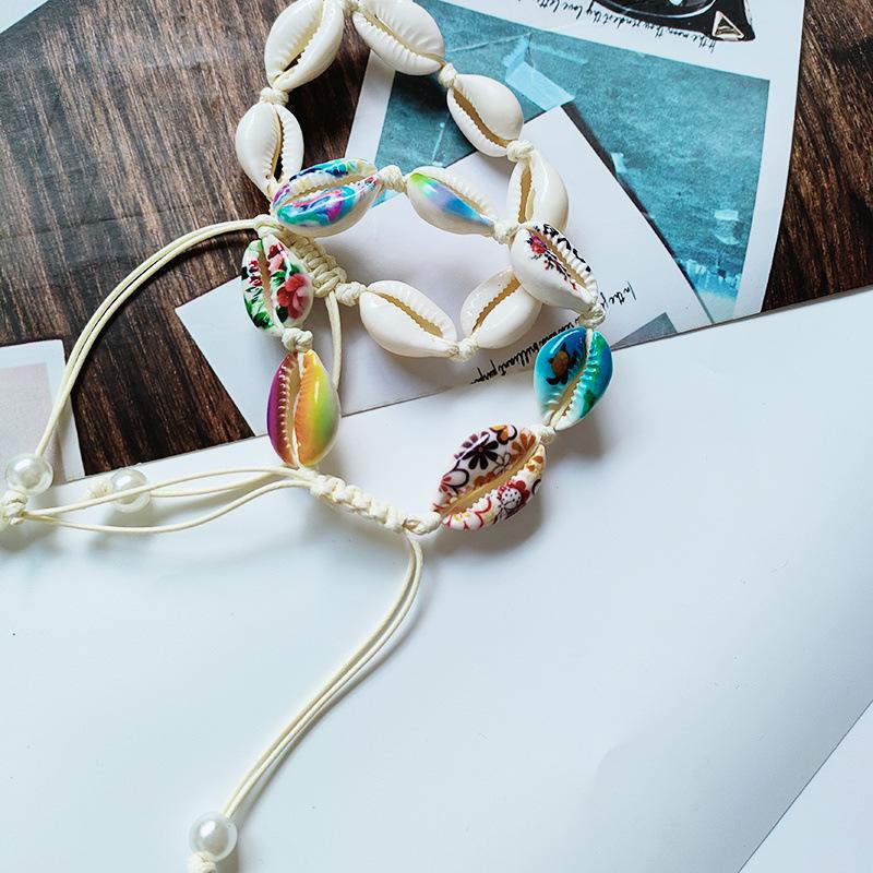 Handmade Bohemian Bracelet with Natural Shell Beads and Waxed Cord