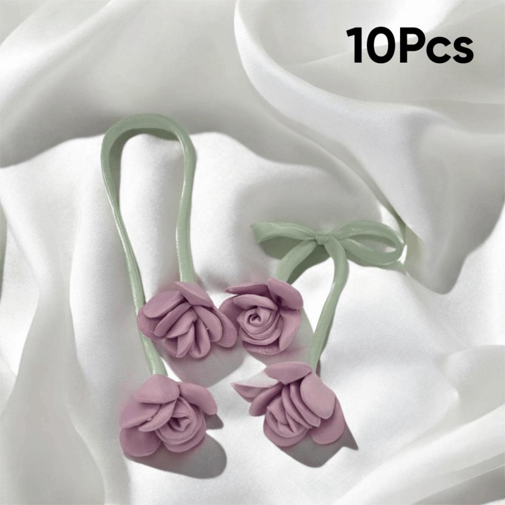 10Pcs Handmade Double Head Rose Flowers DIY Craft Crochet Decoration 3D Flower Patches Artificial Rose Bow Flowers