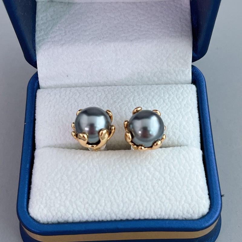 Minimalist Pearl Tigers Eye Stud Earrings Women Small Round Geometric Dainty Ear Jewelry 2025 Collection Gray Pearl