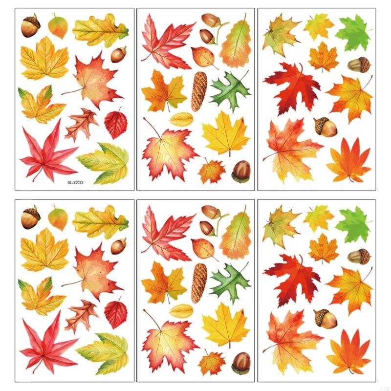 Adhesive Leaf Window 6PCS Removable Fall Season Home J0MC