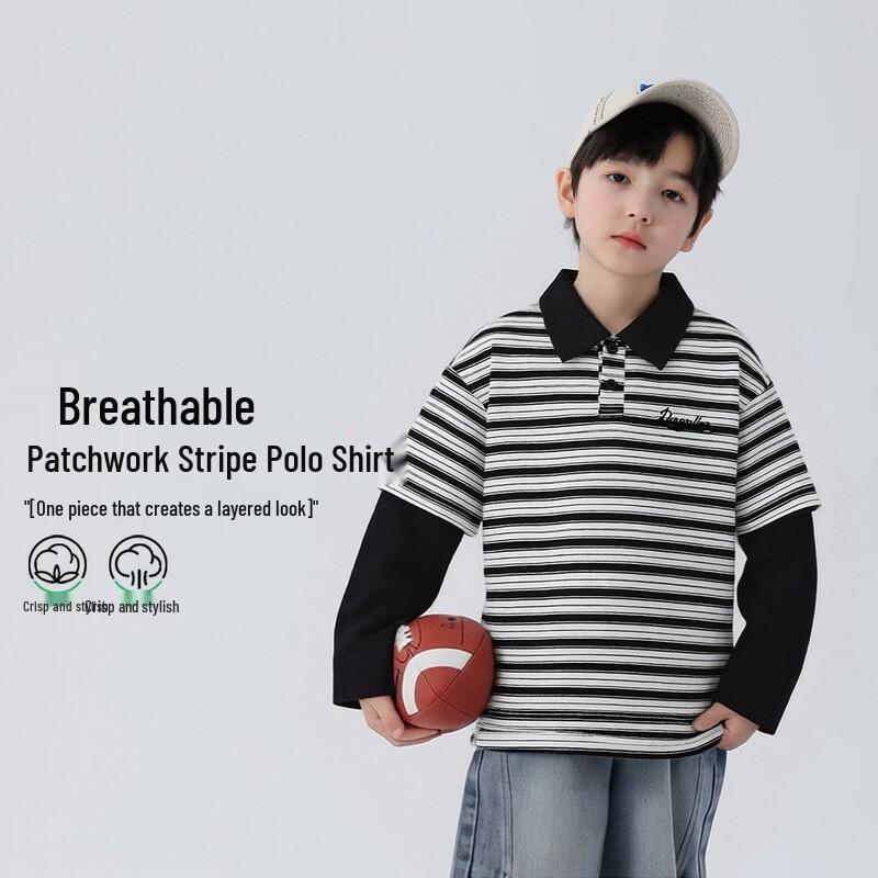 Boys  Striped Round Neck Long Sleeve T-Shirt 160
