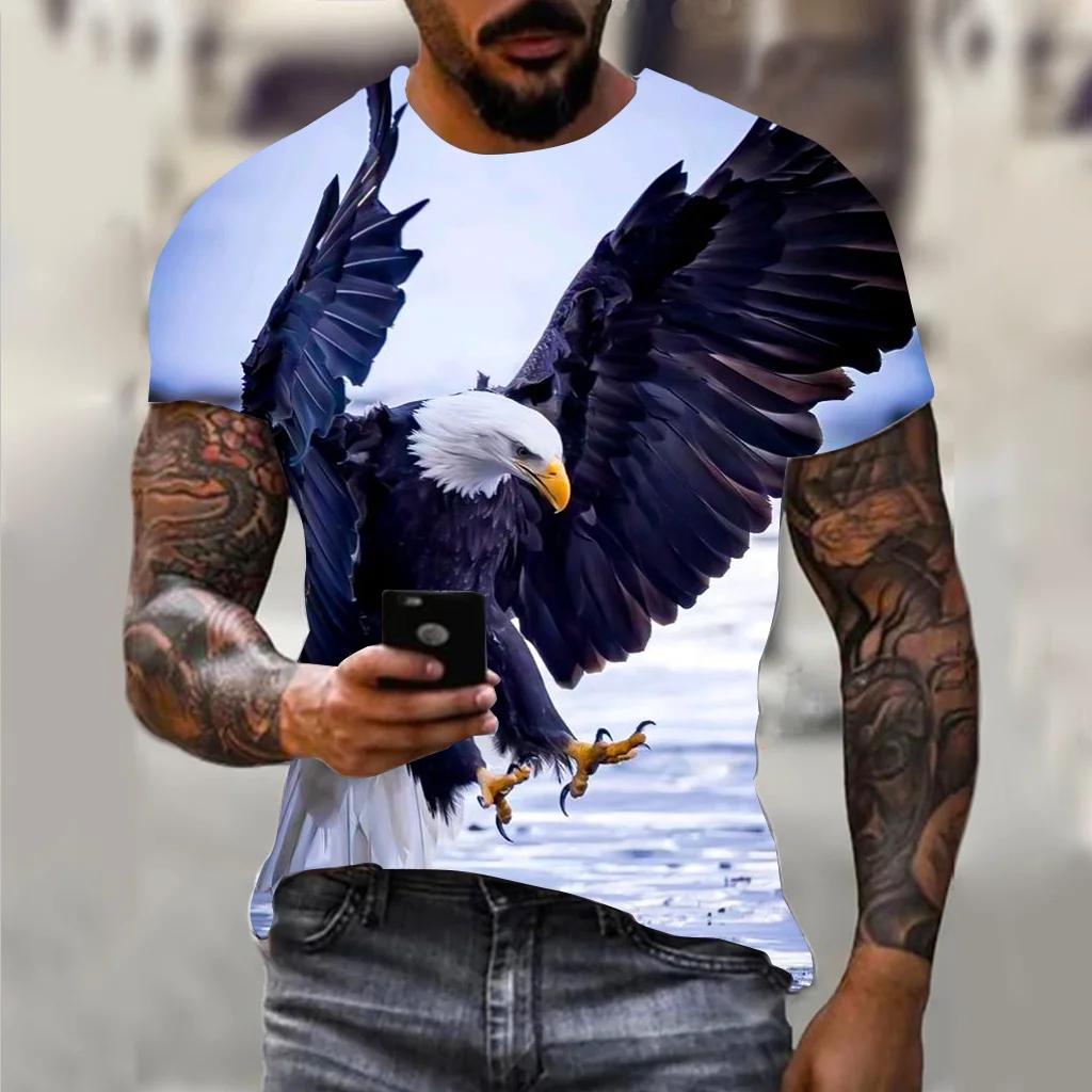 2025 Harajuku Men's T-shirt Hip Hop Trend Street Round Neck Short Sleeve Loose Top Fun 3D Animal Eagle Print T-shirt