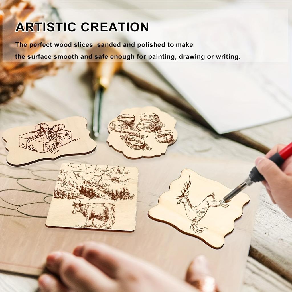 32pcs Irregular Wood Blanks, Unpainted Ornaments for DIY Crafts & Painting Projects