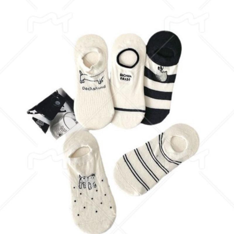 Invisible Puppy Striped Cartoon Boat Socks Summer Women's Style Breathable Short Socks College Style Casual Cotton Socks