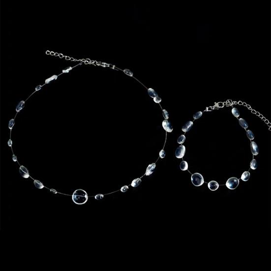 Clear Waterdrop Jewelry Artificial Crystal Glass Round Bead Necklace Tassel Earring Teardrop Beaded Bracelet for Wedding Party