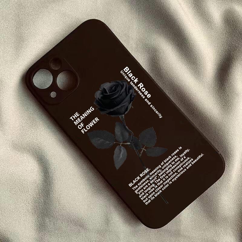 Graceful Black Rose Phone Case For iPhone 14 16 15 13 Pro Max 11 12 XR 7 8Plus Fashion Flower White Soft Silicone Cover Fundas