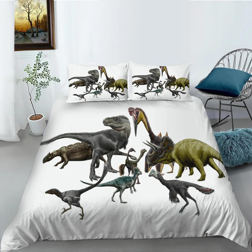 Jurassic Dinosaur Duvet Cover King Queen Huge Brown Triceratops Tyrannosaurus Diplodocus Polyester Bedding Set For Boys