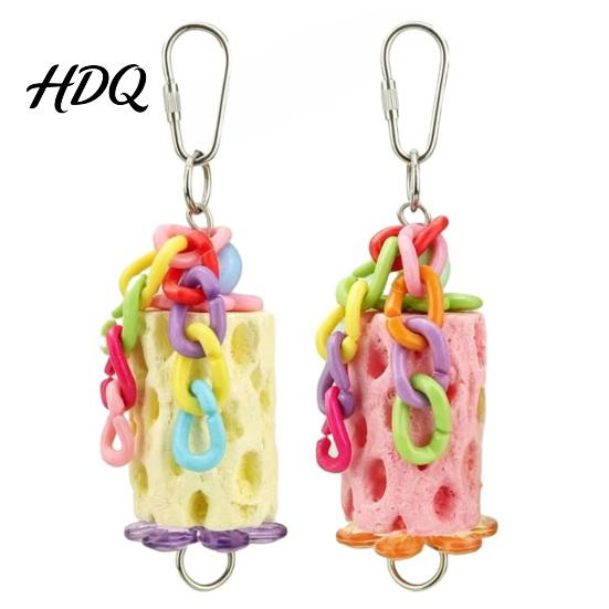 Hanging Parrot Chewing Toy Bird Beak Grinding Stone Chew with Colorful Chain Care Cage Accessories for Budgies Cockatiels Lovebirds Conures Anxiety